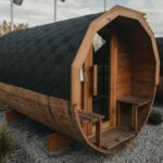 Sudová sauna 280cm s terasou pohľad z predu a trochu z boku